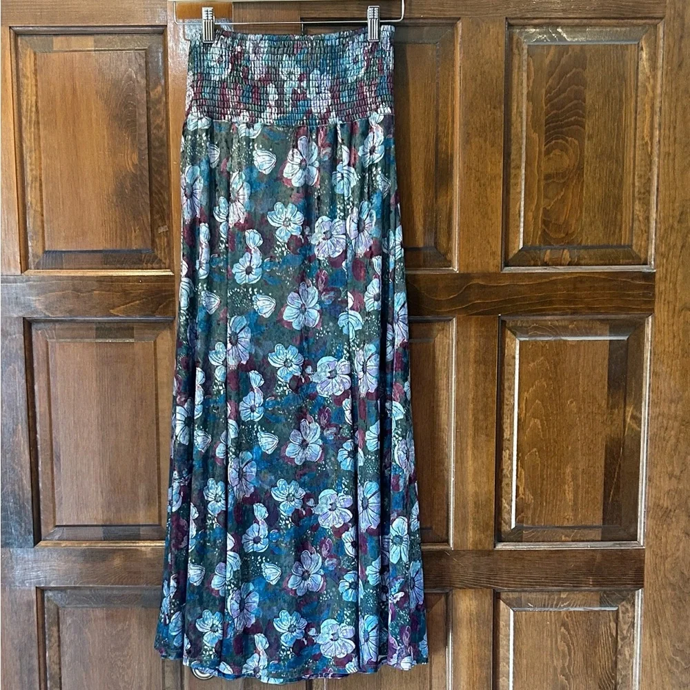Free People Carpe Diem Convertible‎ Maxi Skirt Dress Velvet Floral Sea Glass XS